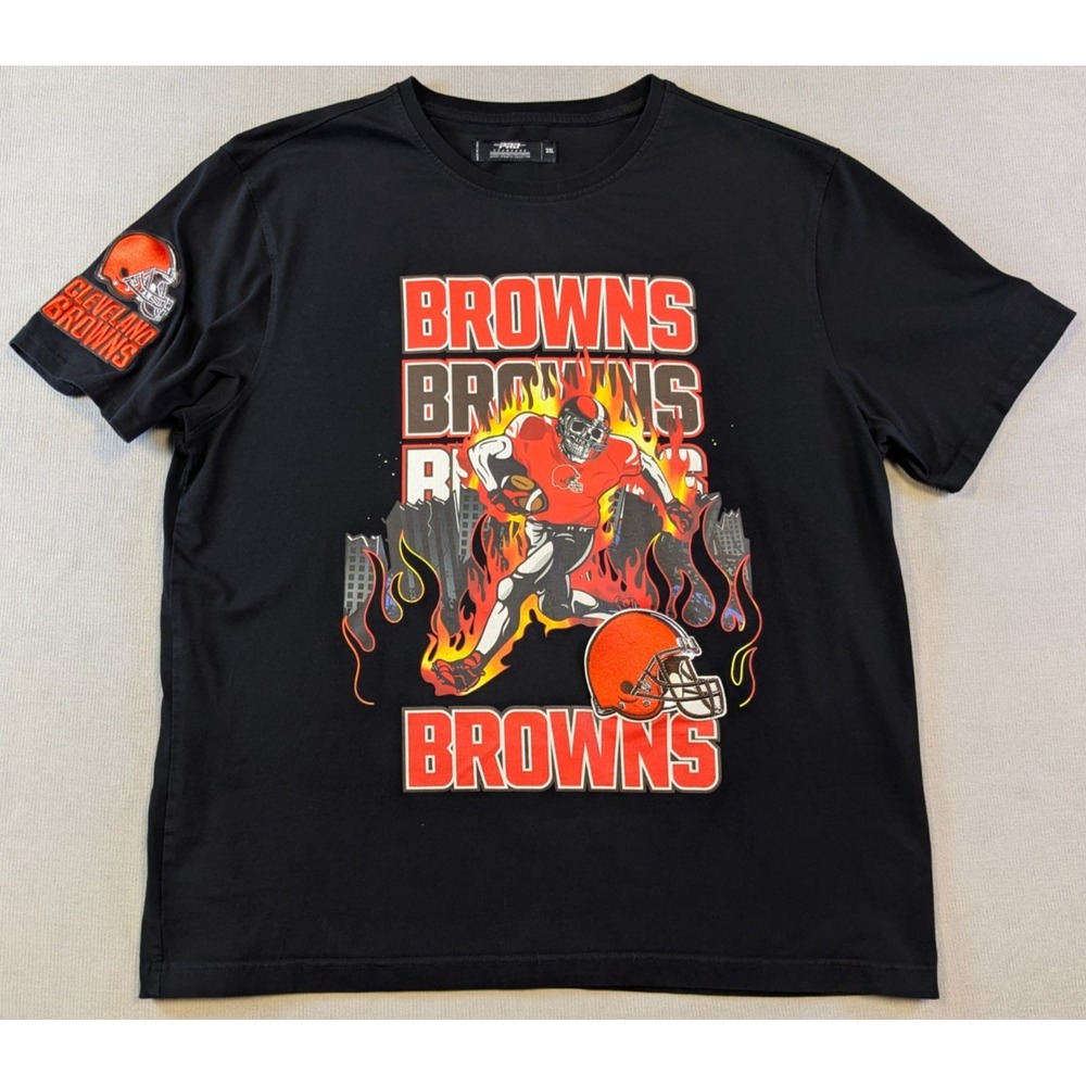 Cleveland Browns Shirt Mens 2XL Black Pro Standard Graphic Print Patches NFL